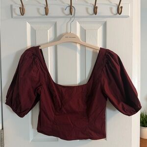 STAUD Square Neck Puff Sleeve Top - Burgundy